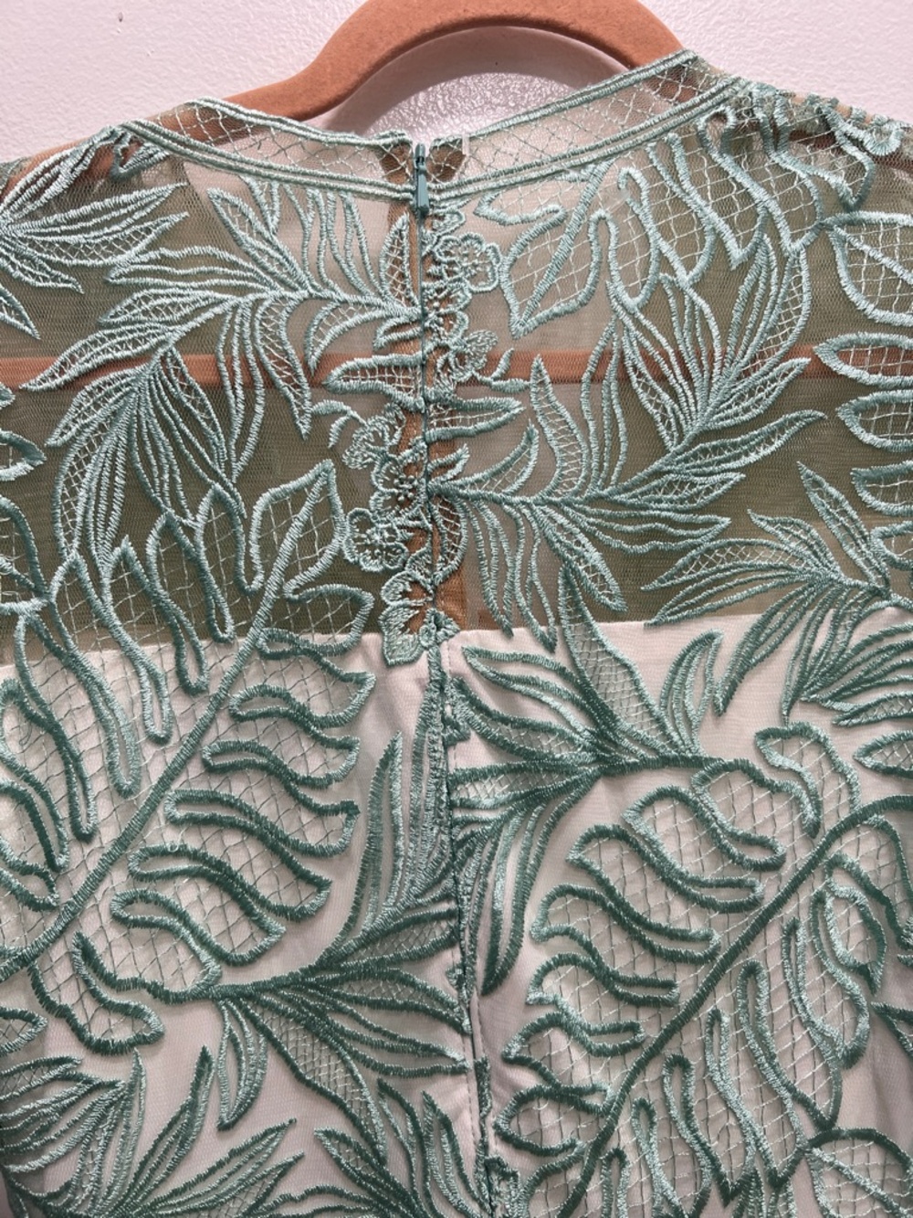 Tadashi Shoji Mint Green Leaf-Embroidered Midi Dress - Picture 6 of 8